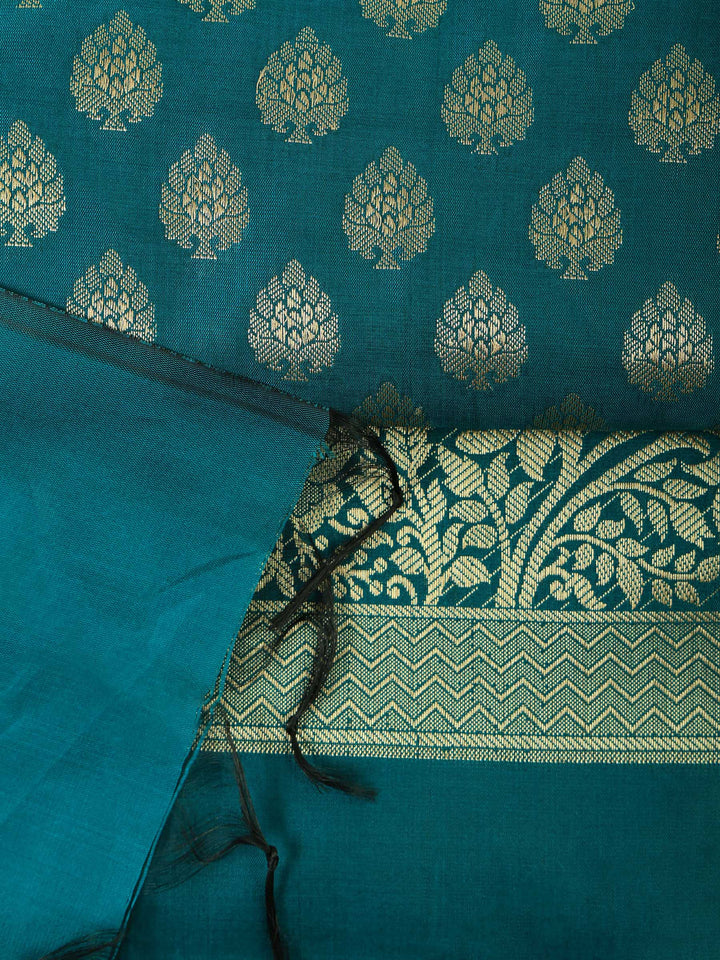 Rama Green Chanderi Woven Banarasi Unstitched Dress Material