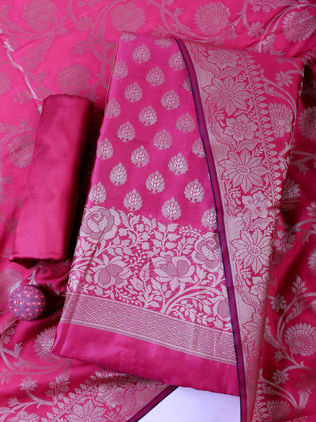 Rani Chanderi Woven Banarasi Unstitched Dress Material