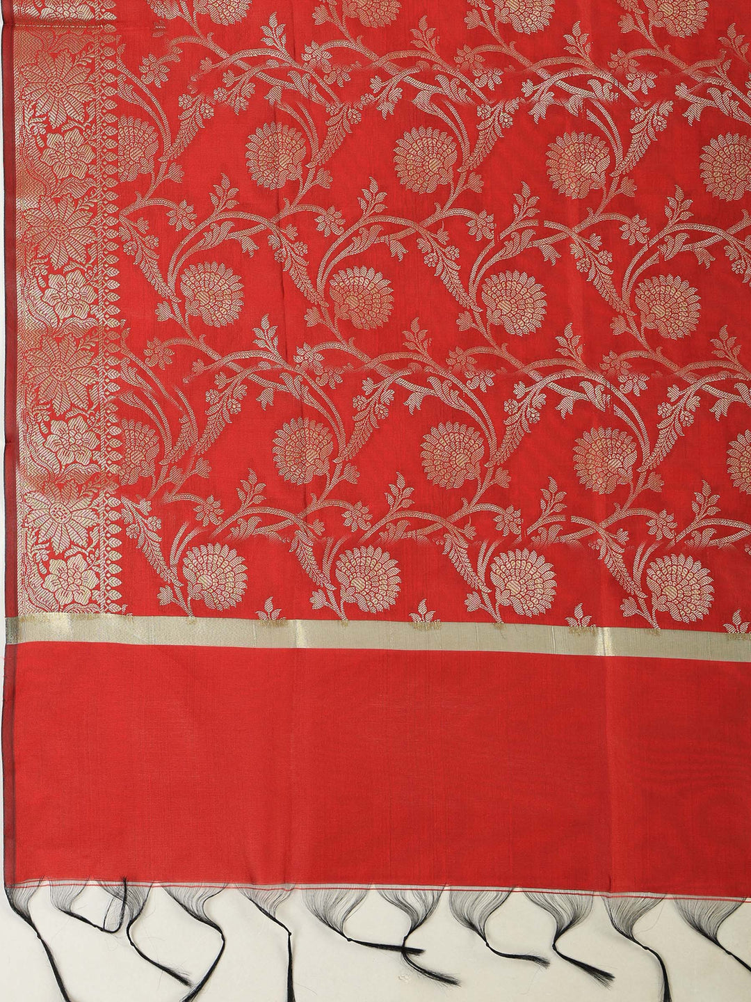 Red Chanderi Woven Banarasi Unstitched Dress Material