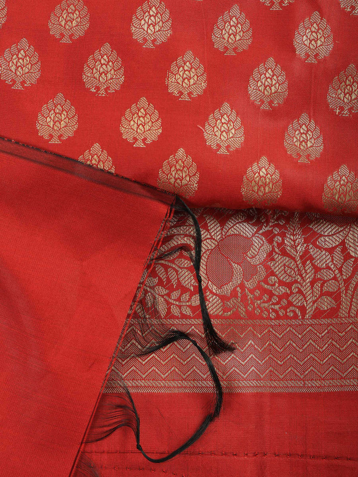 Red Chanderi Woven Banarasi Unstitched Dress Material