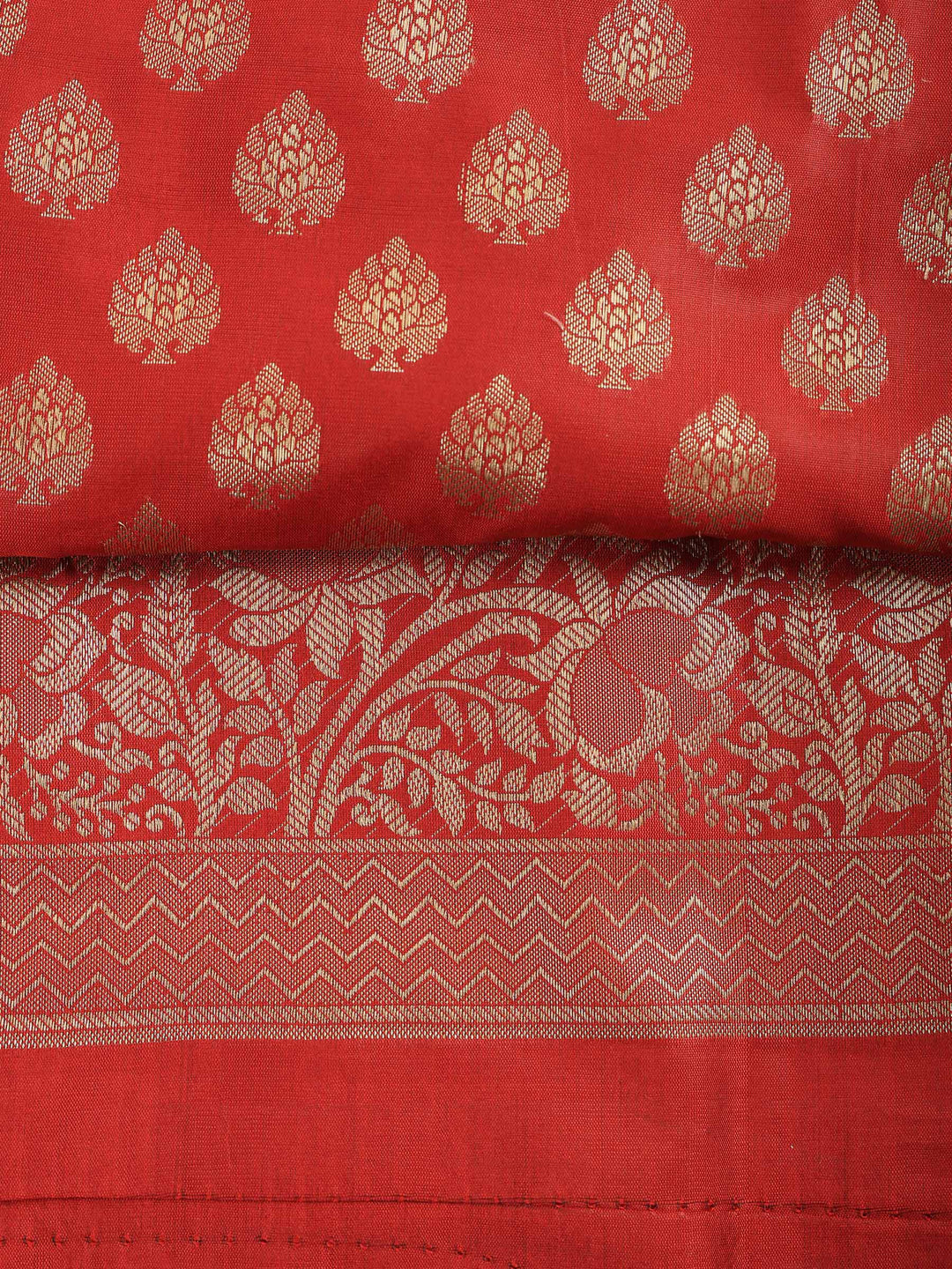 Red Chanderi Woven Banarasi Unstitched Dress Material