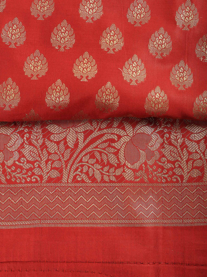 Red Chanderi Woven Banarasi Unstitched Dress Material