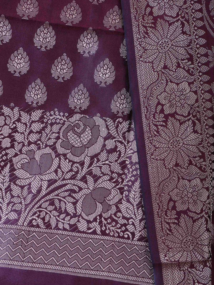 Wine Chanderi Woven Banarasi Unstitched Dress Material