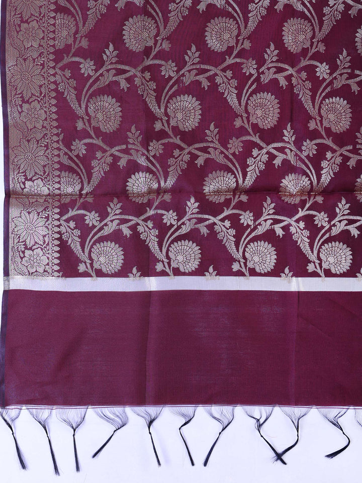 Wine Chanderi Woven Banarasi Unstitched Dress Material