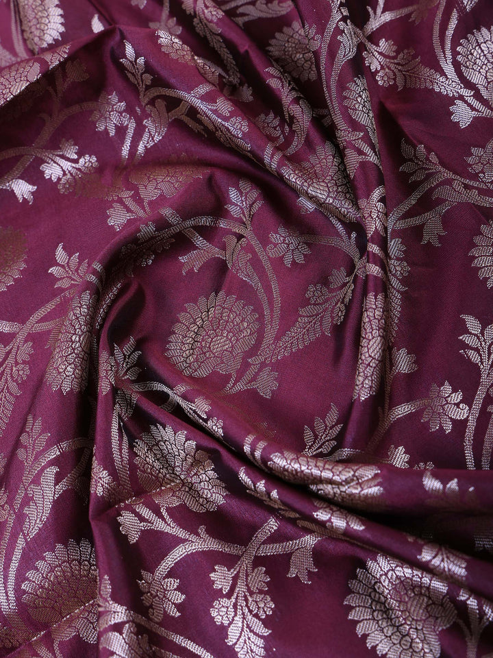 Wine Chanderi Woven Banarasi Unstitched Dress Material