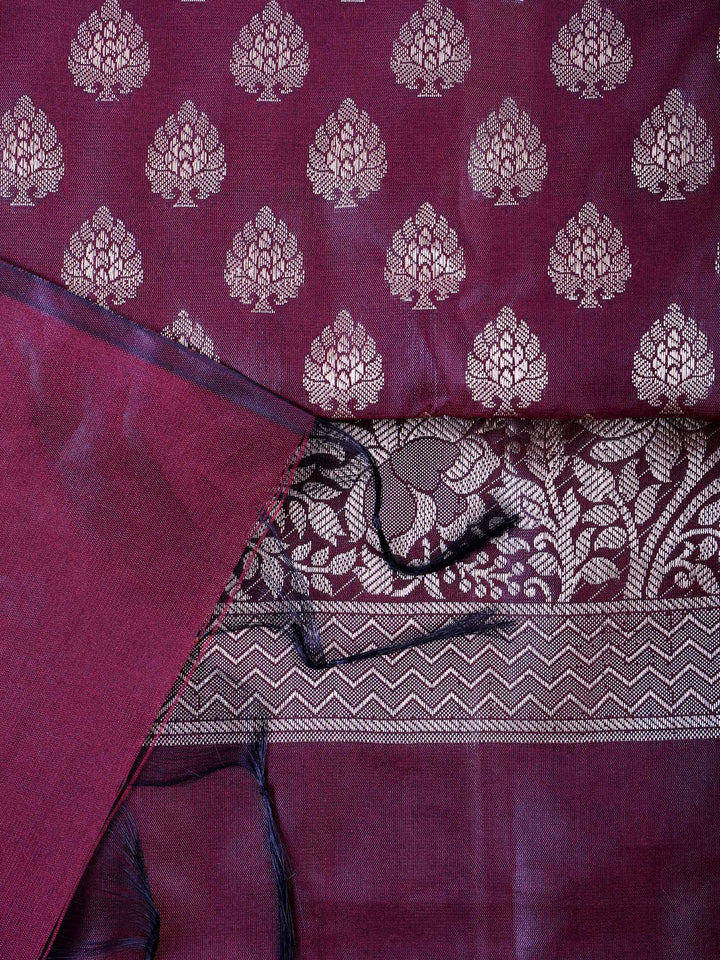 Wine Chanderi Woven Banarasi Unstitched Dress Material