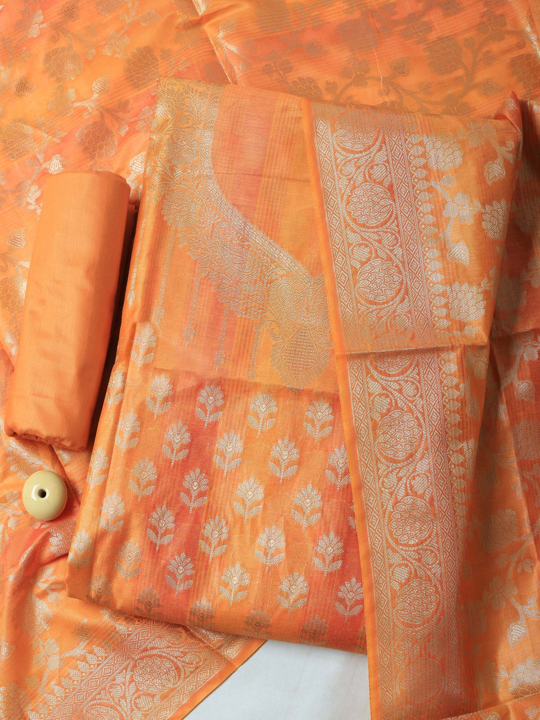 Orange Chanderi Woven Banarasi Unstitched Dress Material