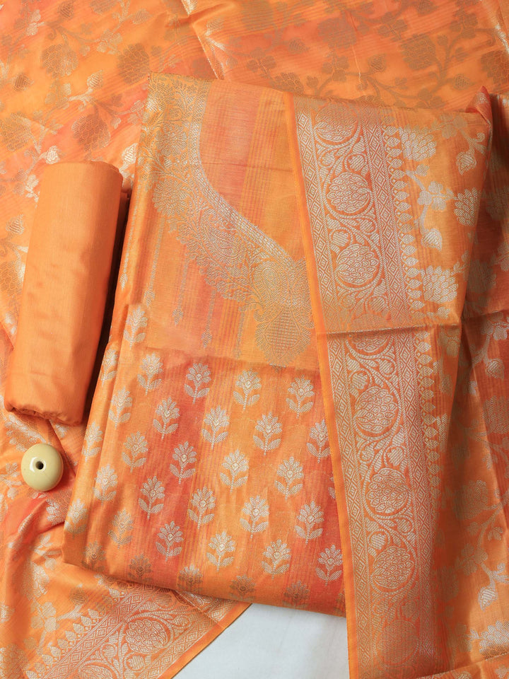 Orange Chanderi Woven Banarasi Unstitched Dress Material