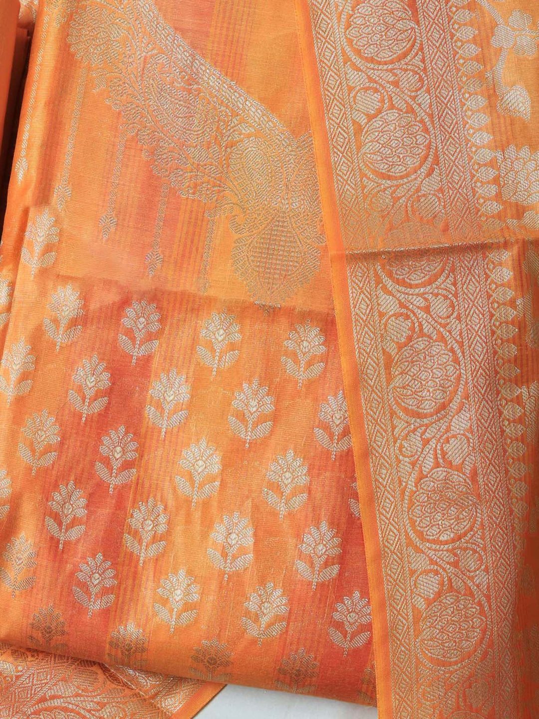 Orange Chanderi Woven Banarasi Unstitched Dress Material