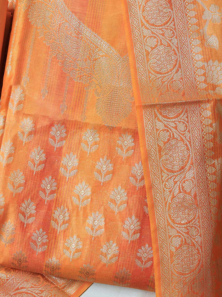Orange Chanderi Woven Banarasi Unstitched Dress Material