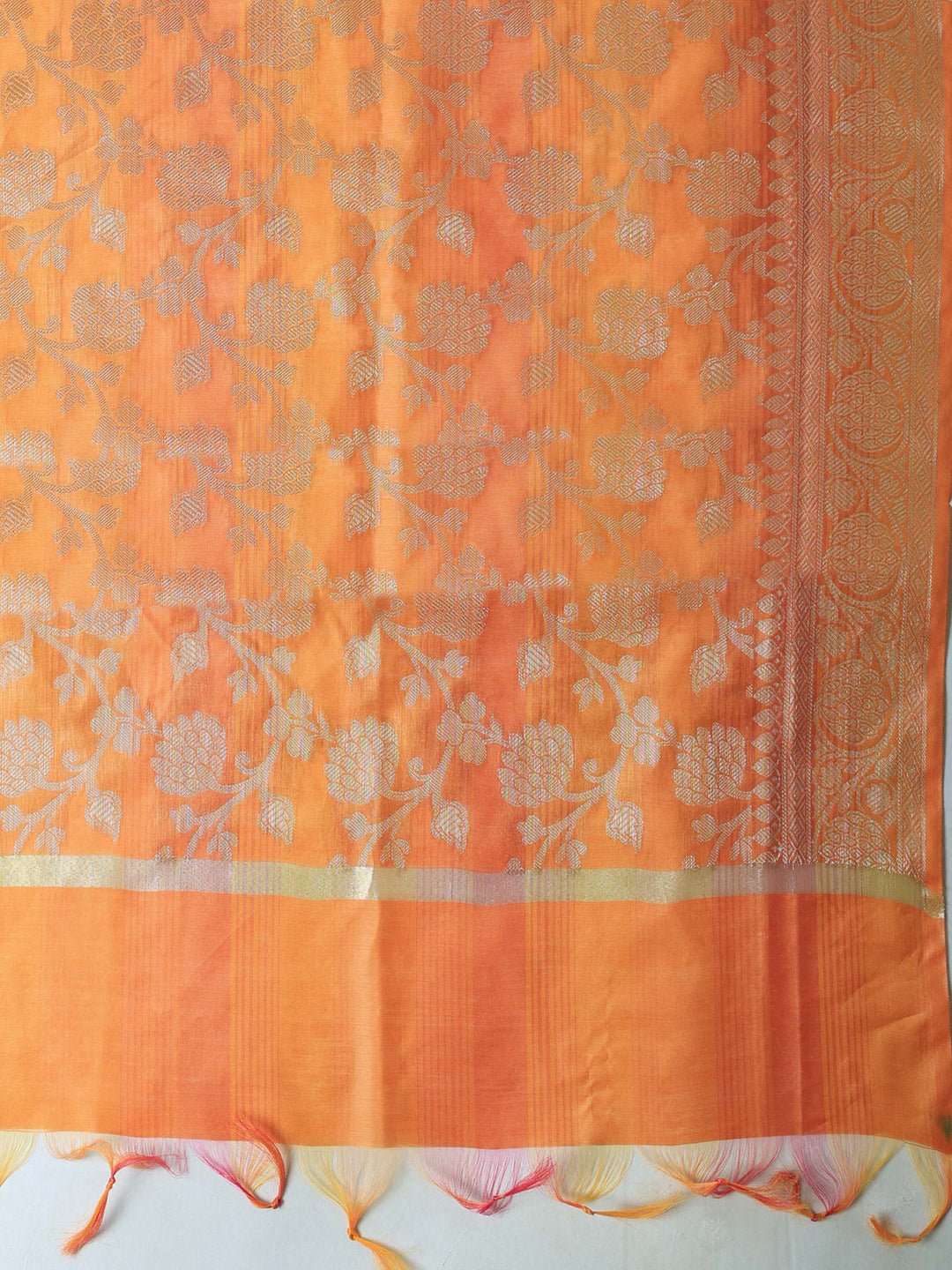 Orange Chanderi Woven Banarasi Unstitched Dress Material