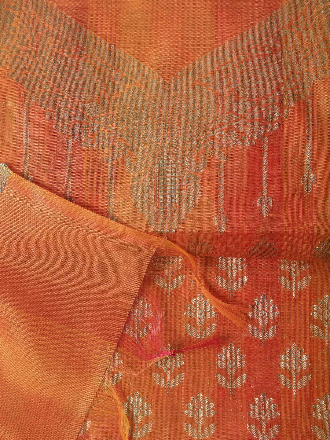 Orange Chanderi Woven Banarasi Unstitched Dress Material