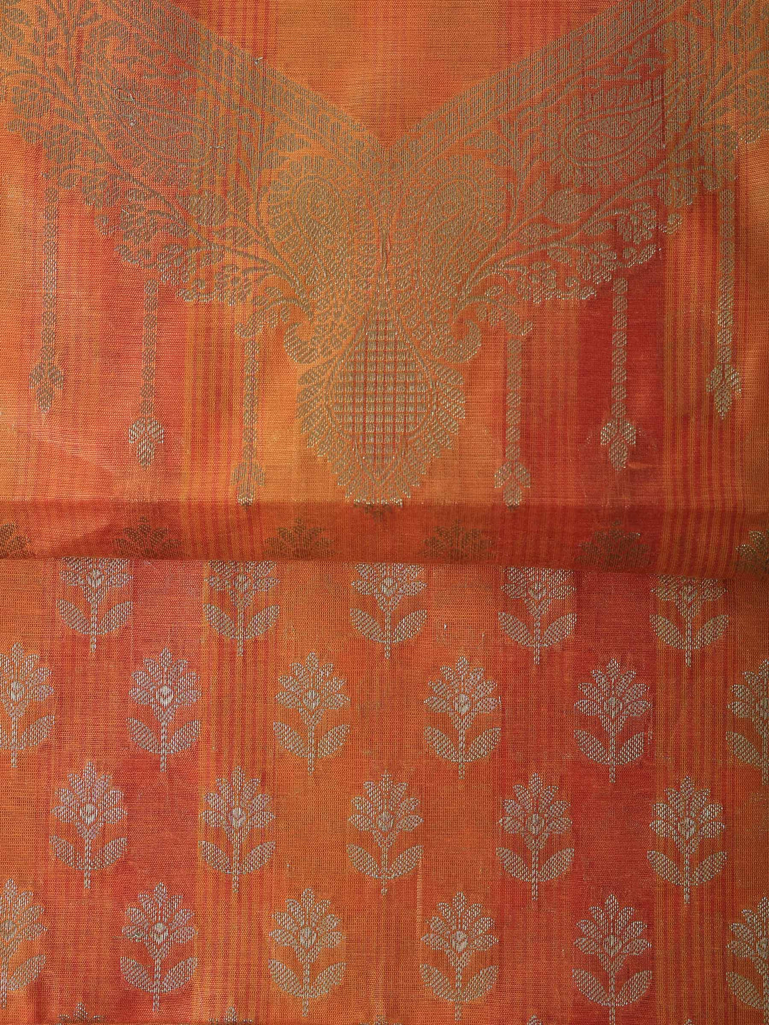 Orange Chanderi Woven Banarasi Unstitched Dress Material