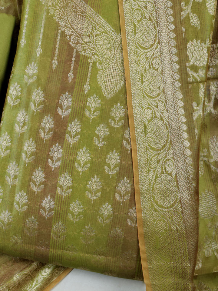 Pista Green Chanderi Woven Banarasi Unstitched Dress Material