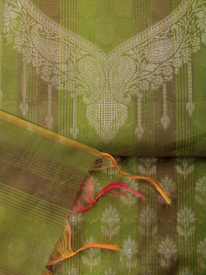 Pista Green Chanderi Woven Banarasi Unstitched Dress Material