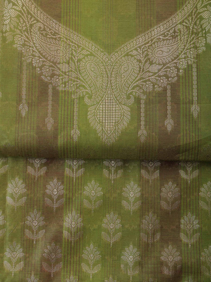 Pista Green Chanderi Woven Banarasi Unstitched Dress Material
