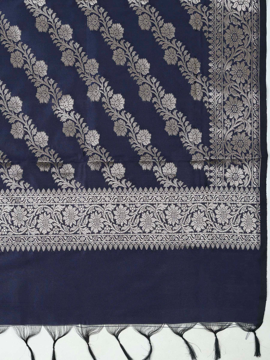 Navy Blue Chanderi Woven Design Unstitched Dress Material