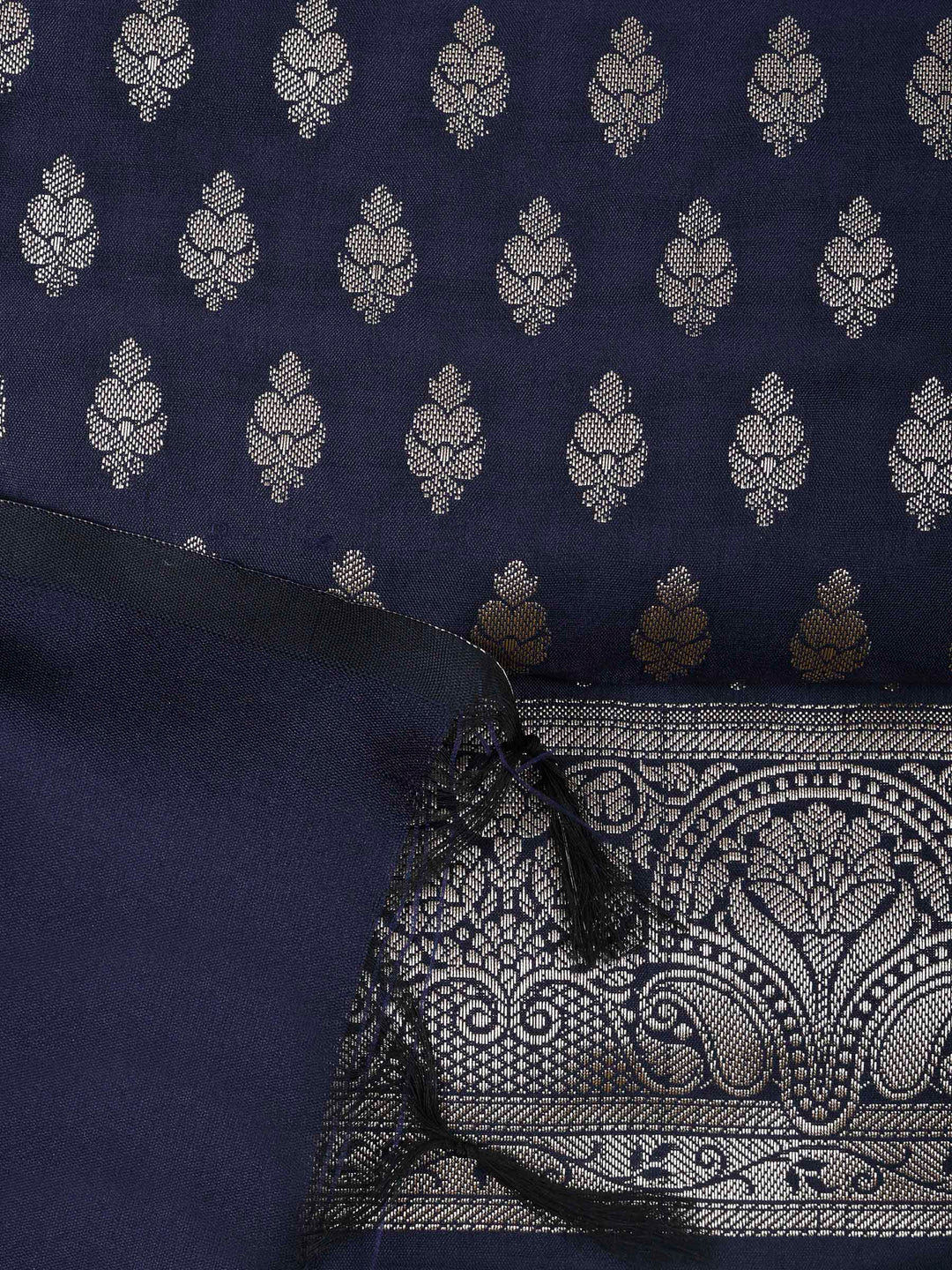Navy Blue Chanderi Woven Design Unstitched Dress Material