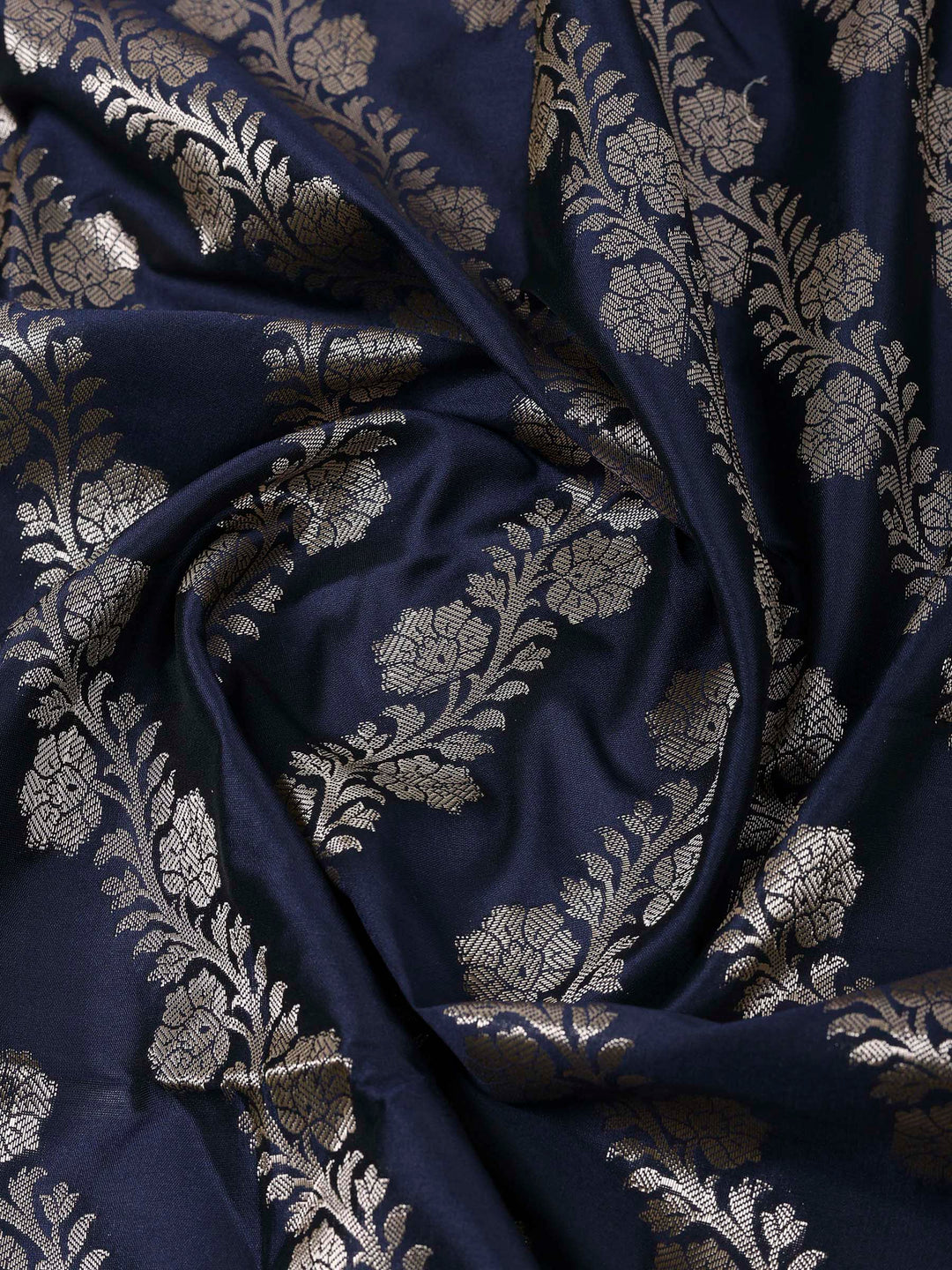Navy Blue Chanderi Woven Design Unstitched Dress Material