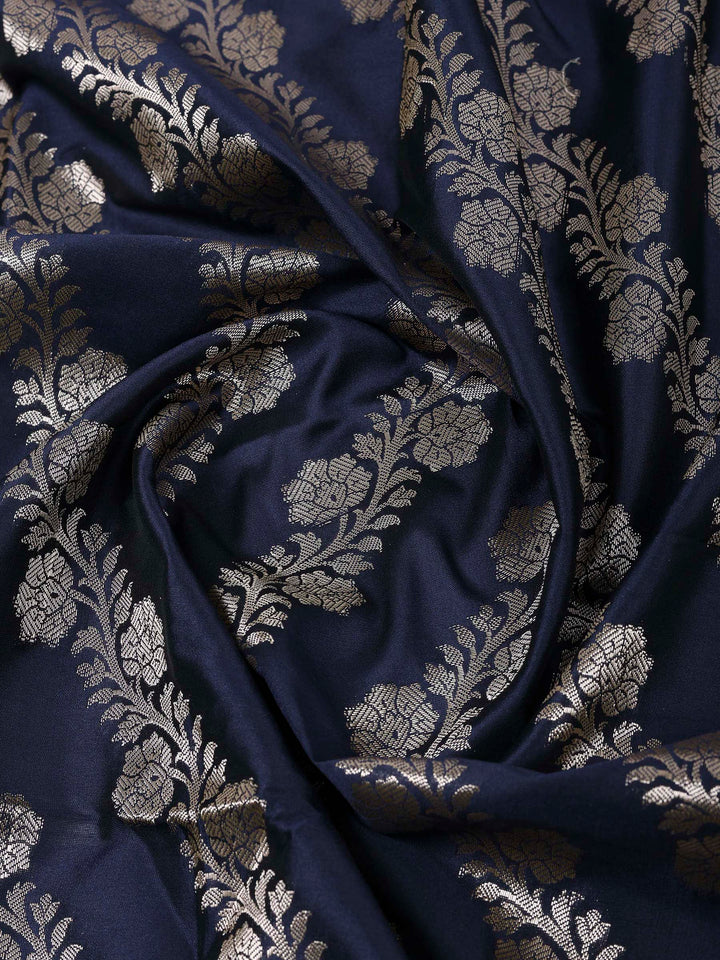 Navy Blue Chanderi Woven Design Unstitched Dress Material