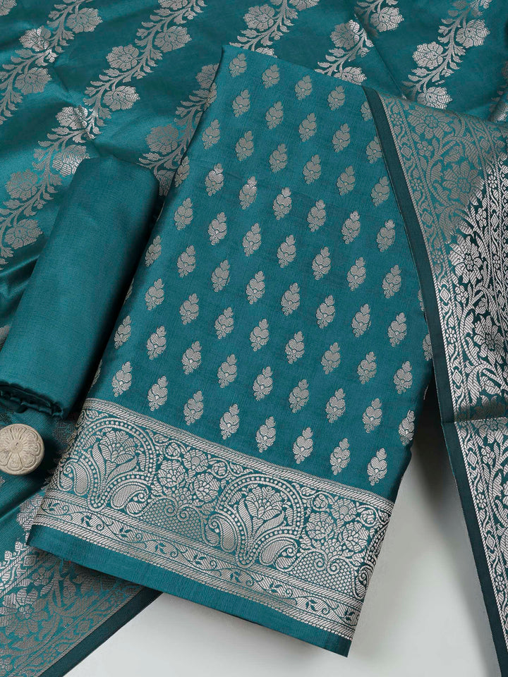 Rama Green Chanderi Woven Design Unstitched Dress Material