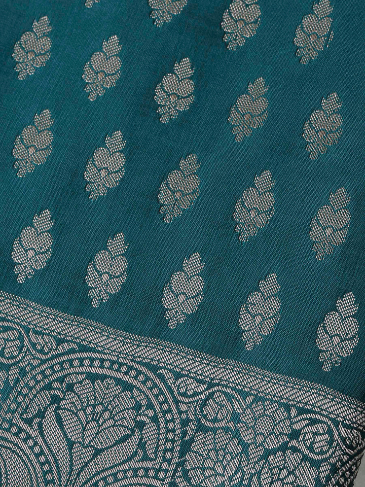 Rama Green Chanderi Woven Design Unstitched Dress Material