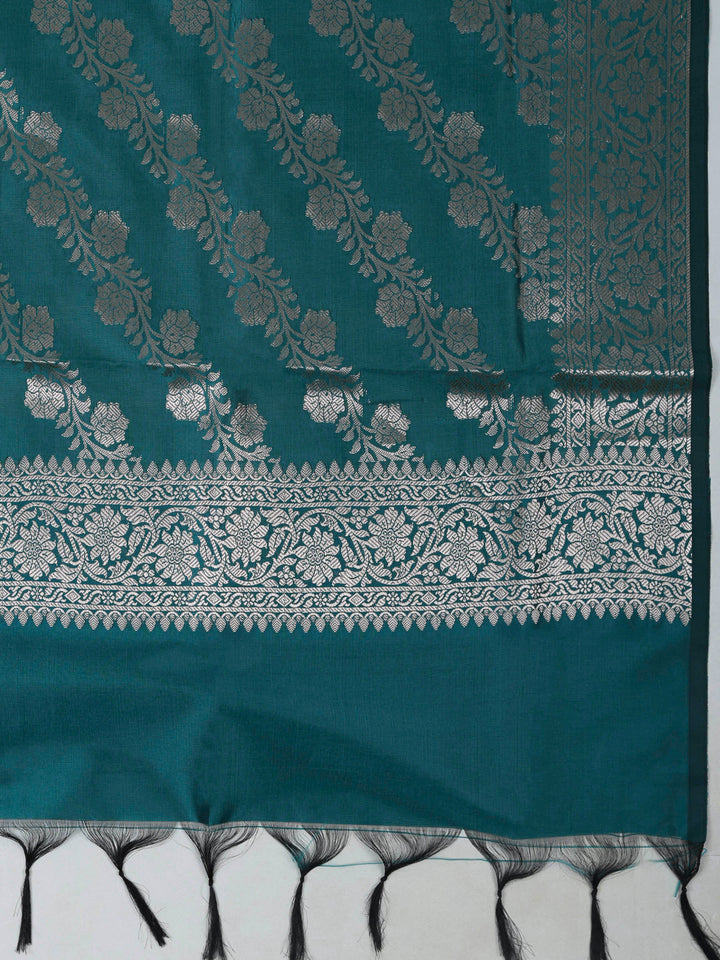 Rama Green Chanderi Woven Design Unstitched Dress Material
