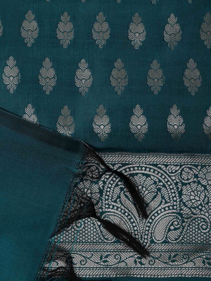 Rama Green Chanderi Woven Design Unstitched Dress Material