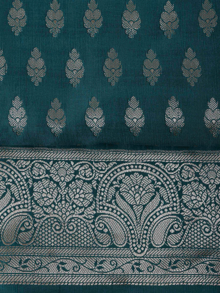 Rama Green Chanderi Woven Design Unstitched Dress Material