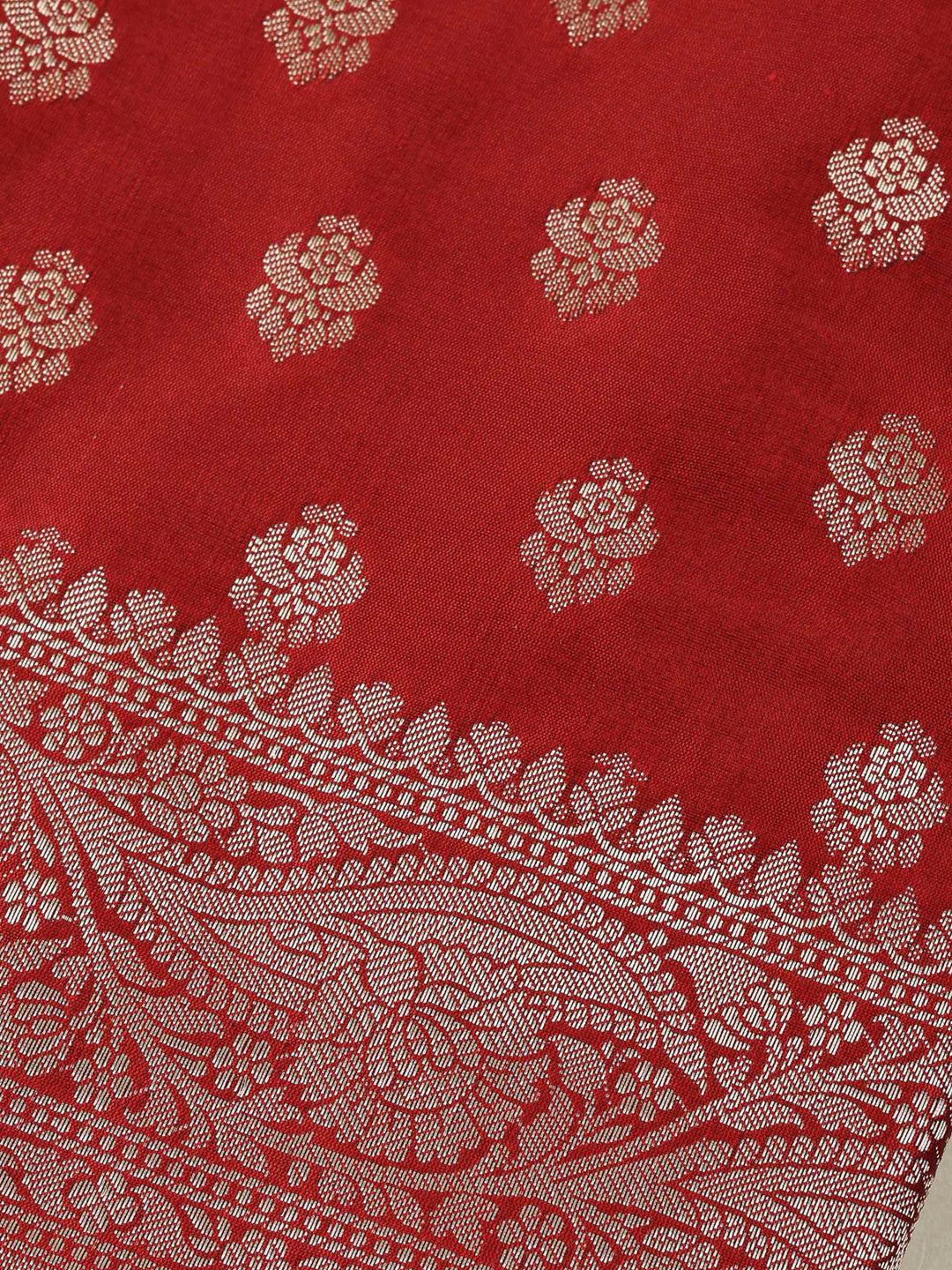 Maroon Chanderi Woven Design Unstitched Dress Material