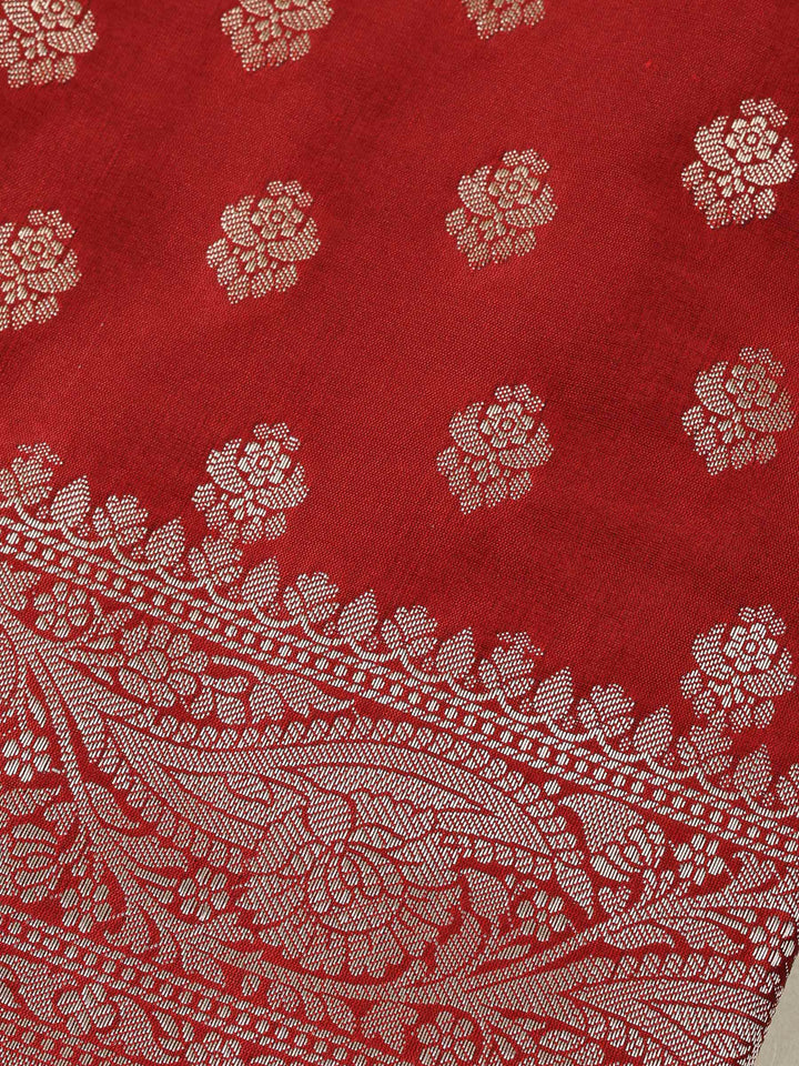 Maroon Chanderi Woven Design Unstitched Dress Material