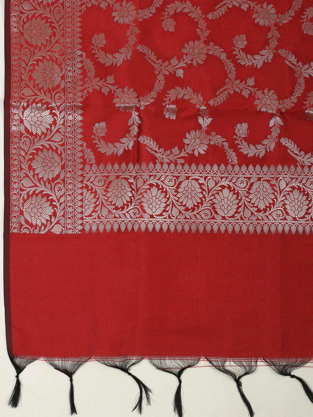 Maroon Chanderi Woven Design Unstitched Dress Material