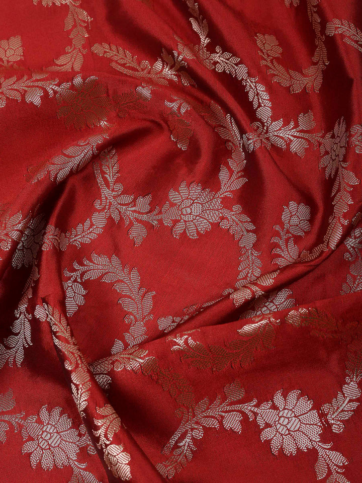 Maroon Chanderi Woven Design Unstitched Dress Material