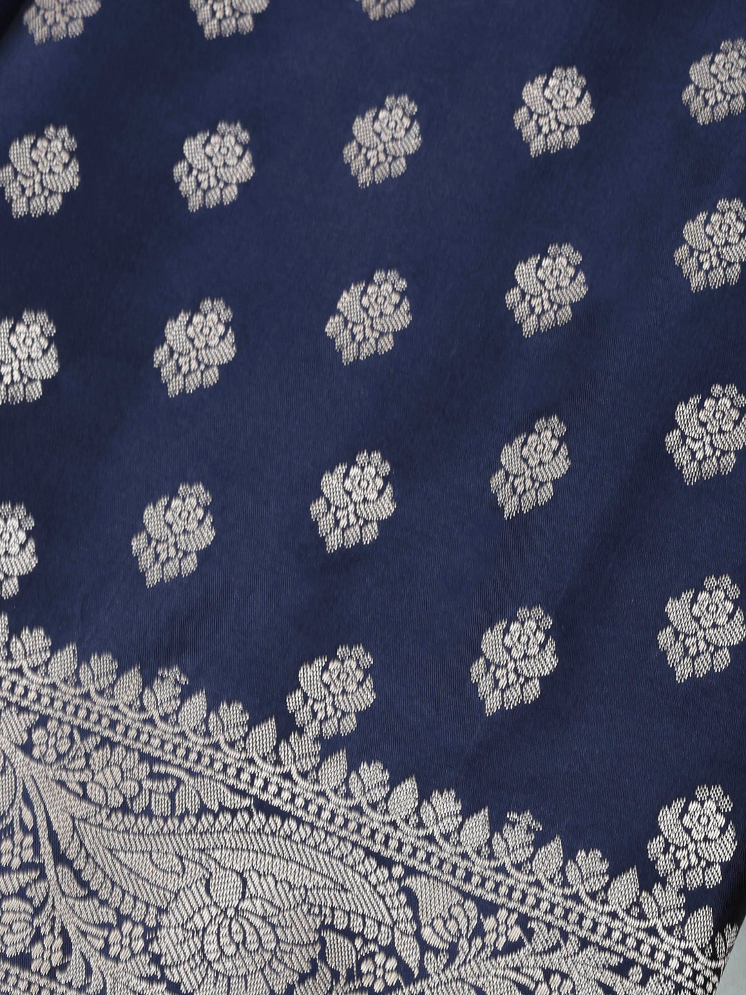 Navy Blue Chanderi Woven Design Unstitched Dress Material