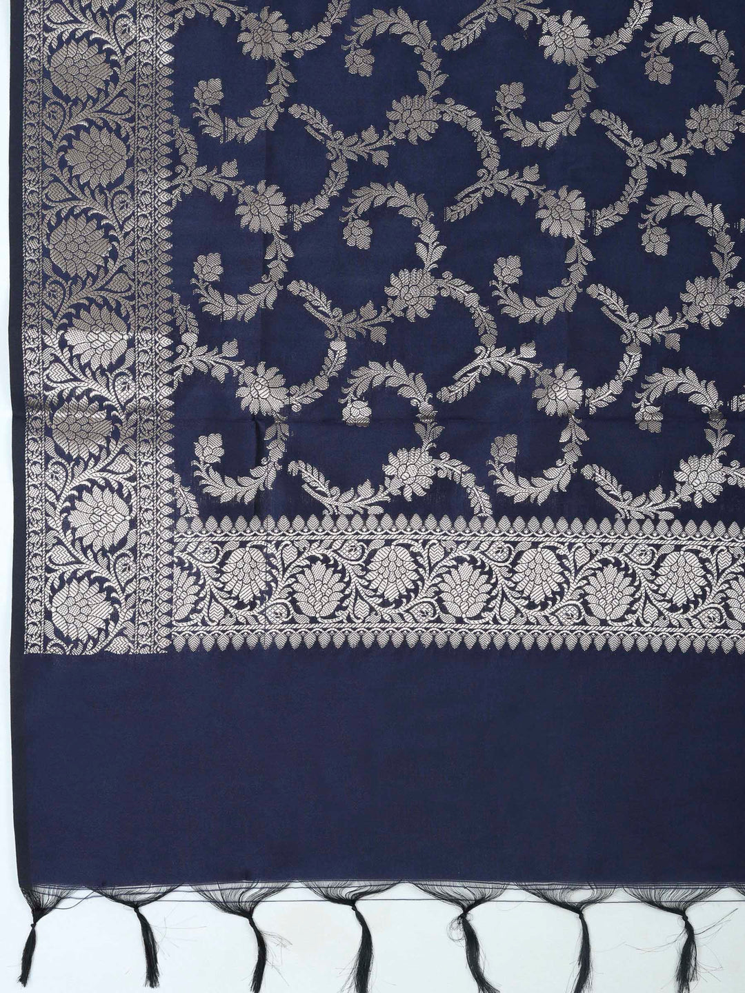 Navy Blue Chanderi Woven Design Unstitched Dress Material