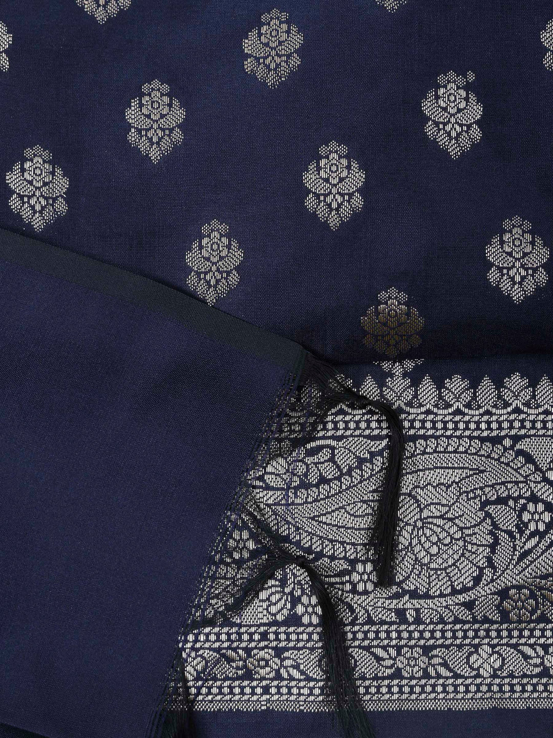 Navy Blue Chanderi Woven Design Unstitched Dress Material