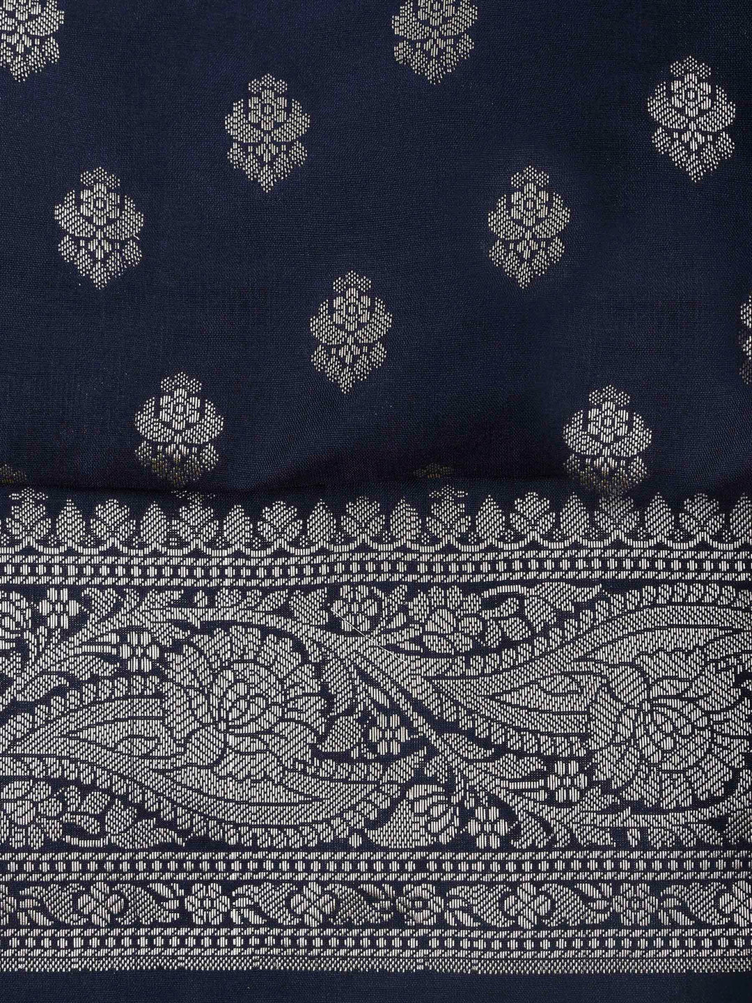 Navy Blue Chanderi Woven Design Unstitched Dress Material