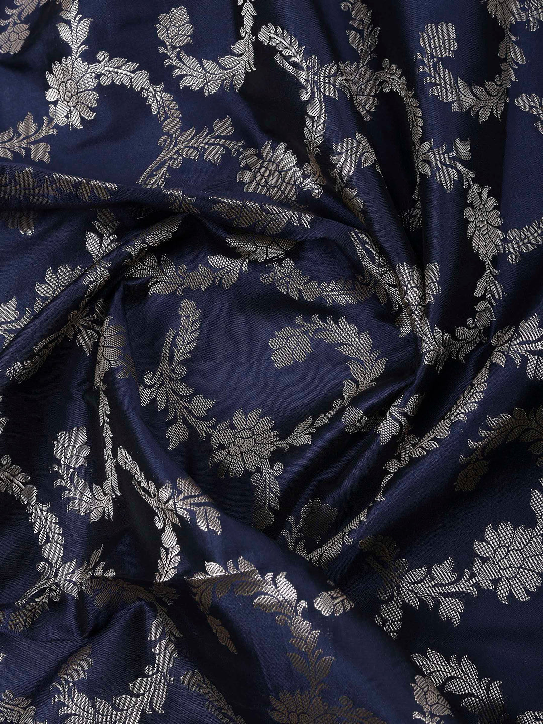Navy Blue Chanderi Woven Design Unstitched Dress Material