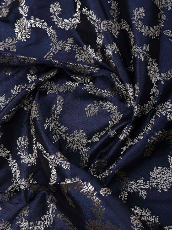 Navy Blue Chanderi Woven Design Unstitched Dress Material