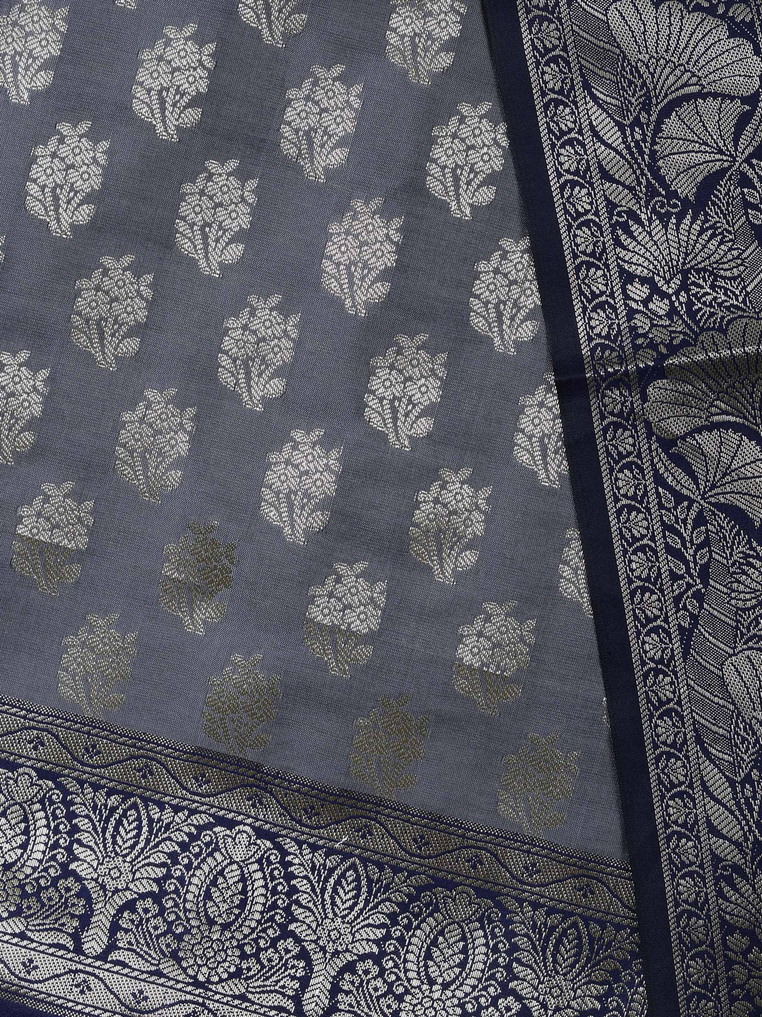 Grey Chanderi Woven Design Unstitched Dress Material