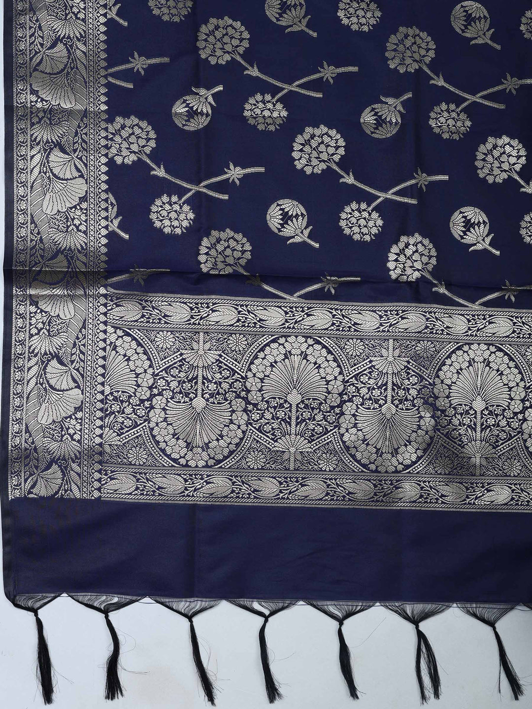 Grey Chanderi Woven Design Unstitched Dress Material