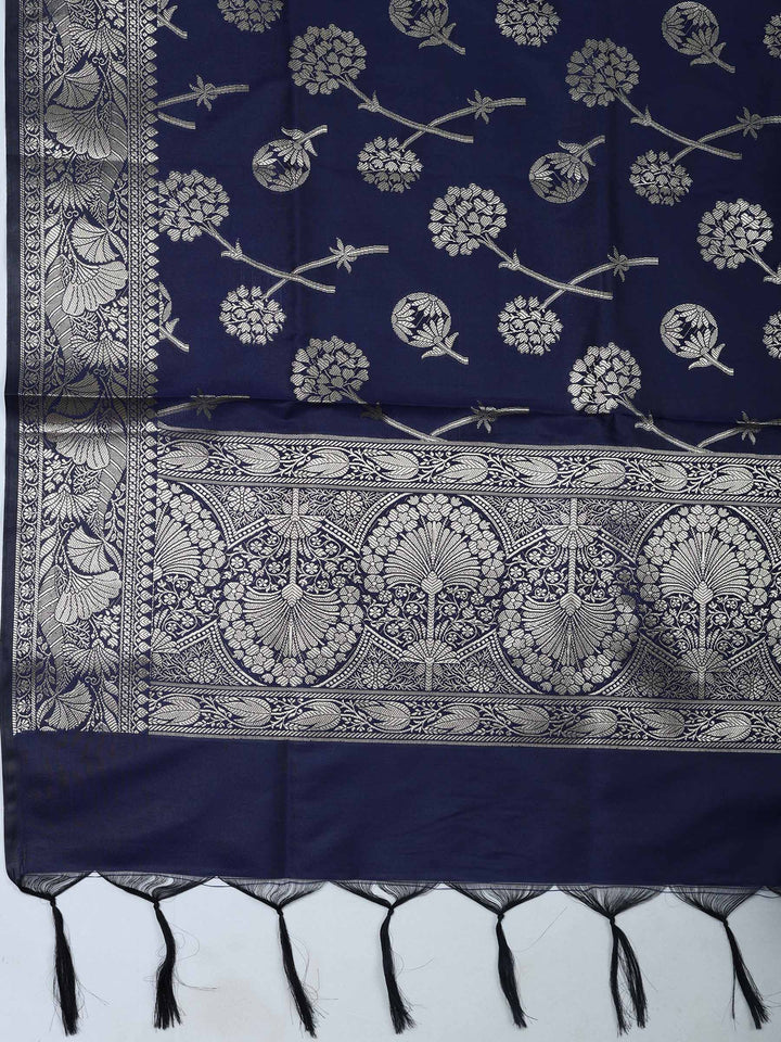 Grey Chanderi Woven Design Unstitched Dress Material