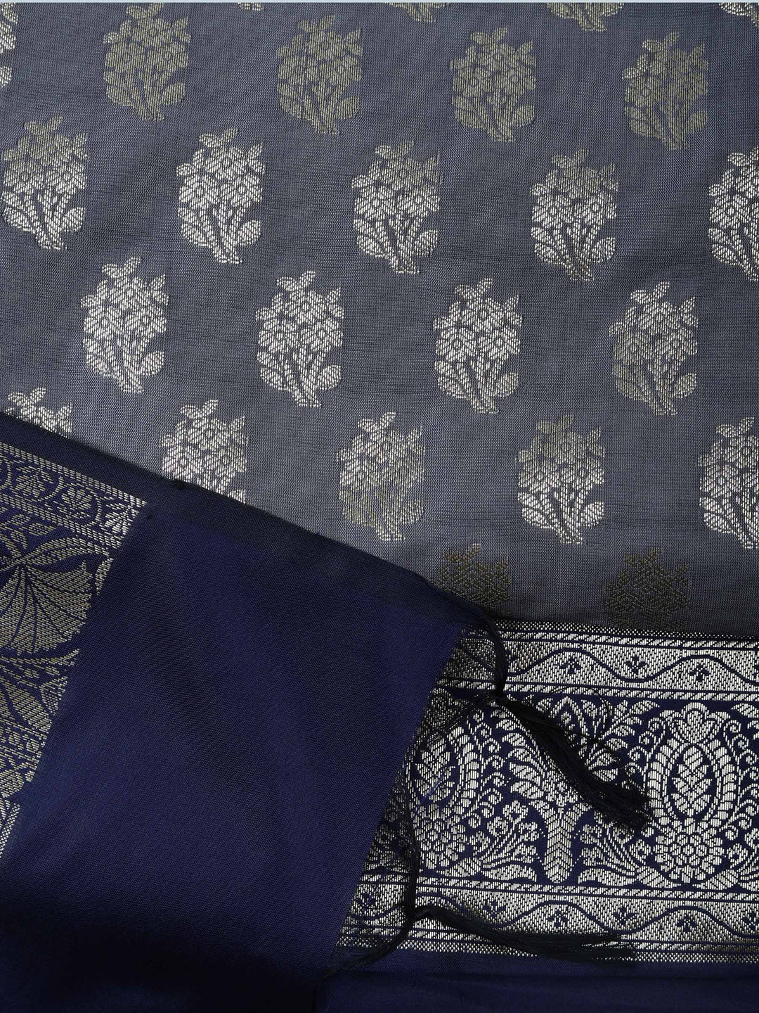 Grey Chanderi Woven Design Unstitched Dress Material