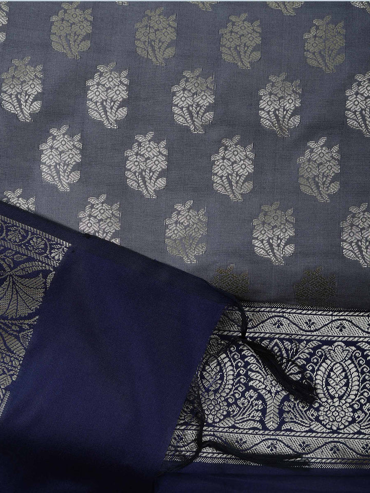 Grey Chanderi Woven Design Unstitched Dress Material