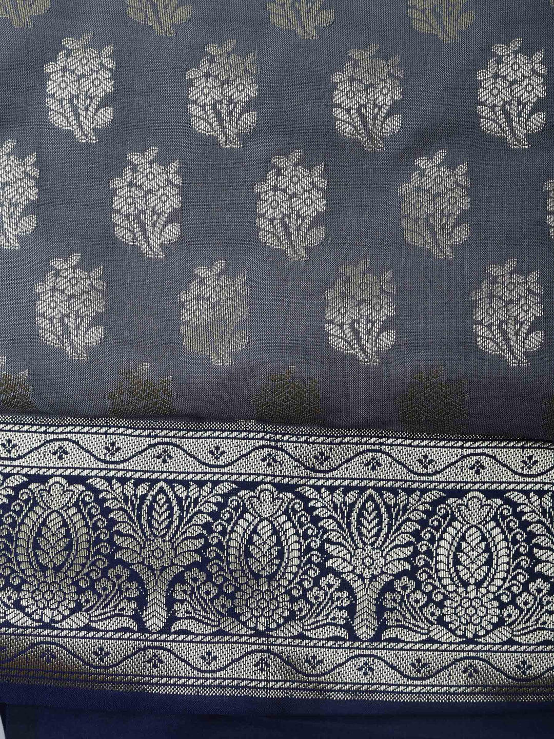 Grey Chanderi Woven Design Unstitched Dress Material