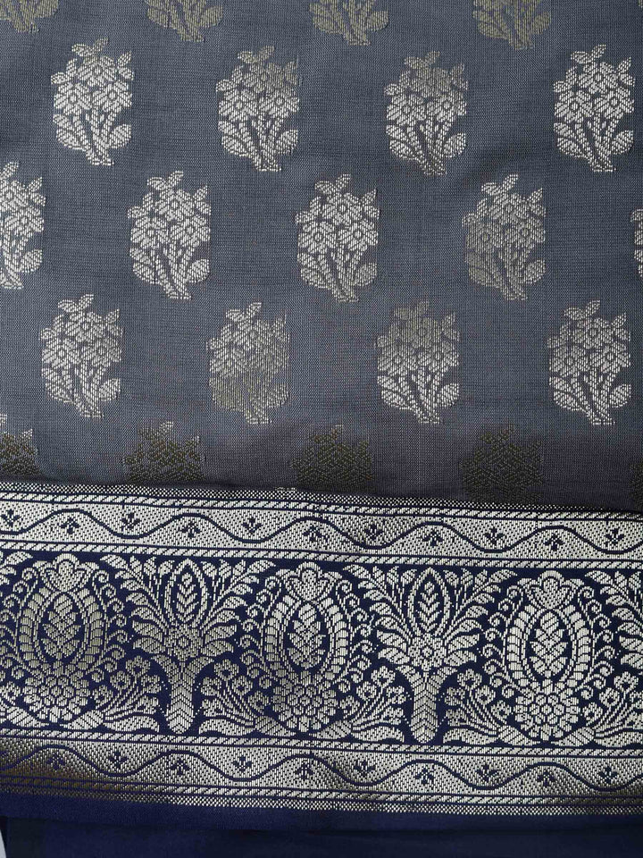 Grey Chanderi Woven Design Unstitched Dress Material