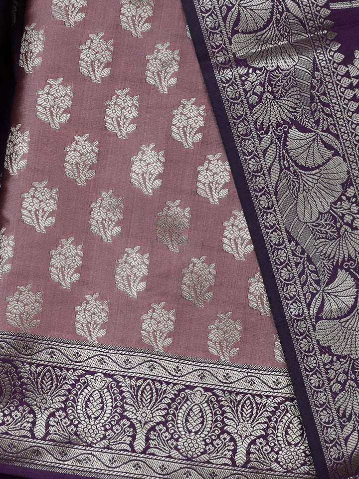 Onion Pink Chanderi Woven Design Unstitched Dress Material