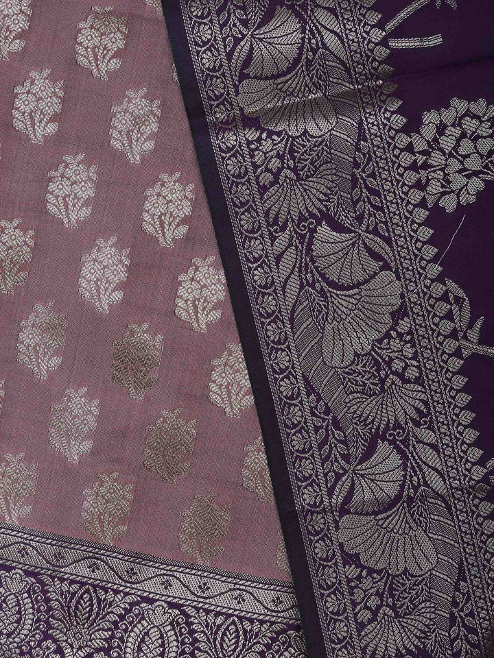 Onion Pink Chanderi Woven Design Unstitched Dress Material