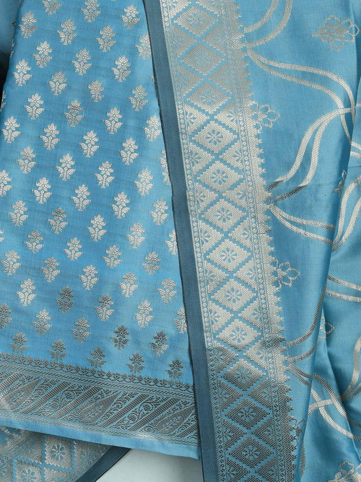 Blue-Lt Chanderi Woven Design Unstitched Dress Material