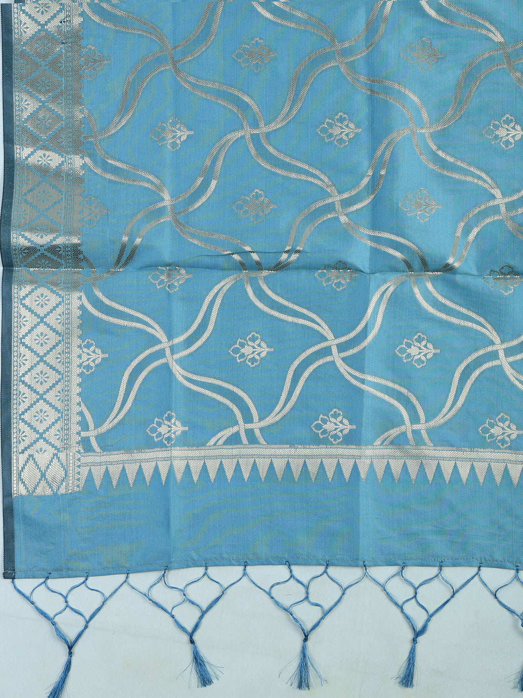 Blue-Lt Chanderi Woven Design Unstitched Dress Material